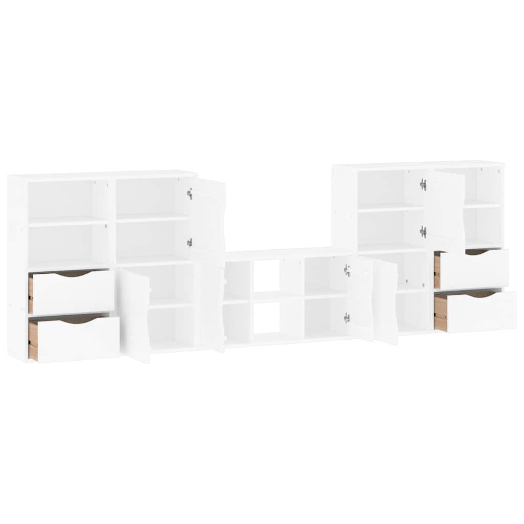 5 Piece TV Units with Storage ODDA White Solid Wood Pine