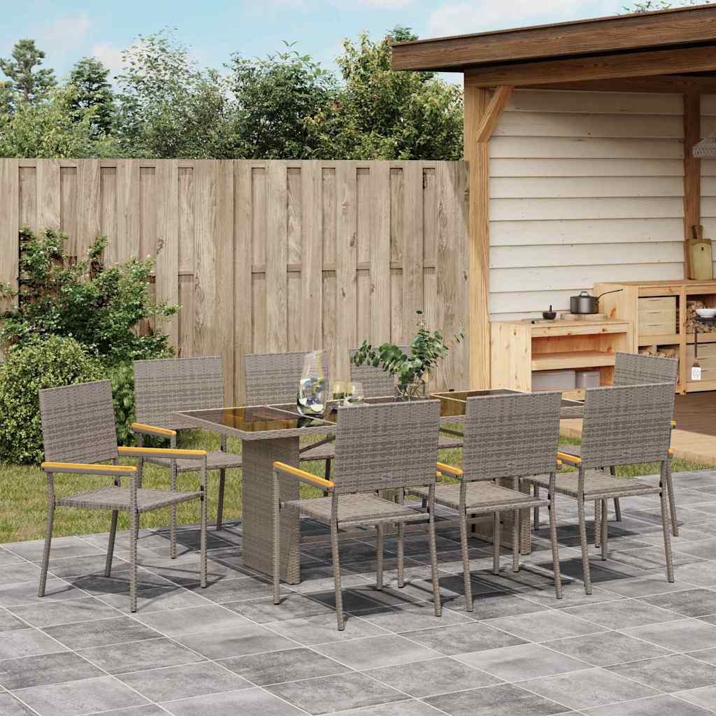 Garden Dining Set 9 pcs Grey 190 x 80 x 75 cm Poly Rattan