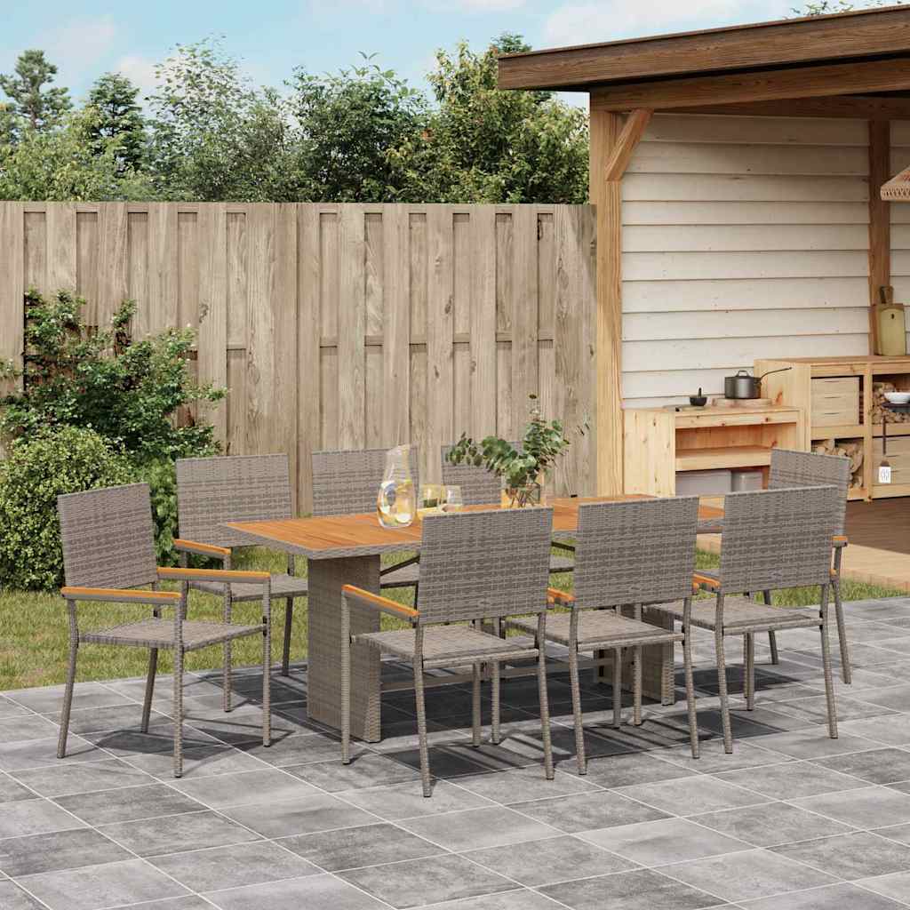 Garden Dining Set 9 pcs Grey 190 x 80 x 75 cm Poly Rattan