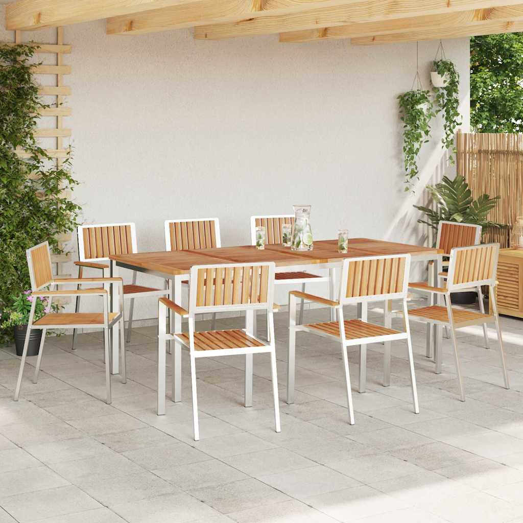 Garden Dining Set 9 pcs Brown Solid teak wood