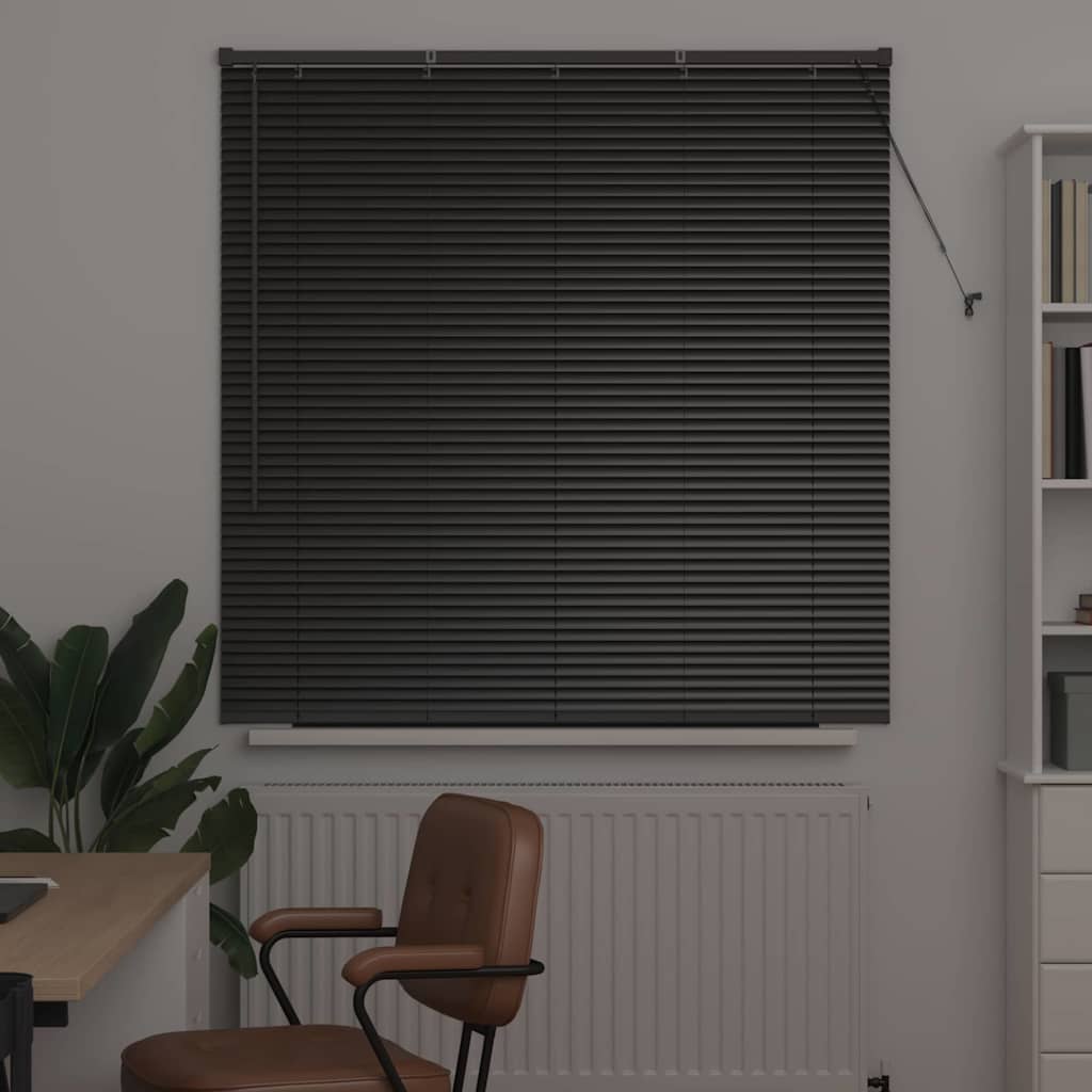 Window Blind with Curtains Manual Black Aluminium