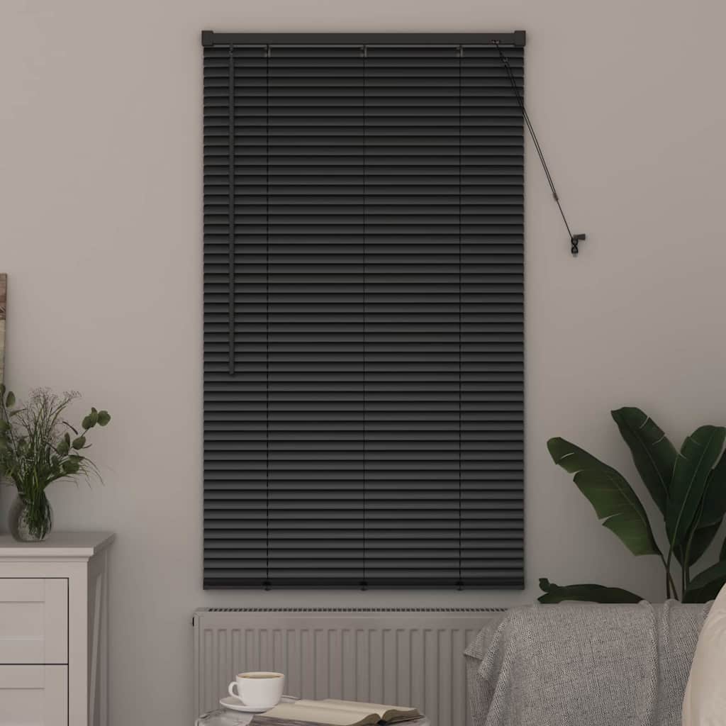 Window Blind with Curtains Manual Black Aluminium