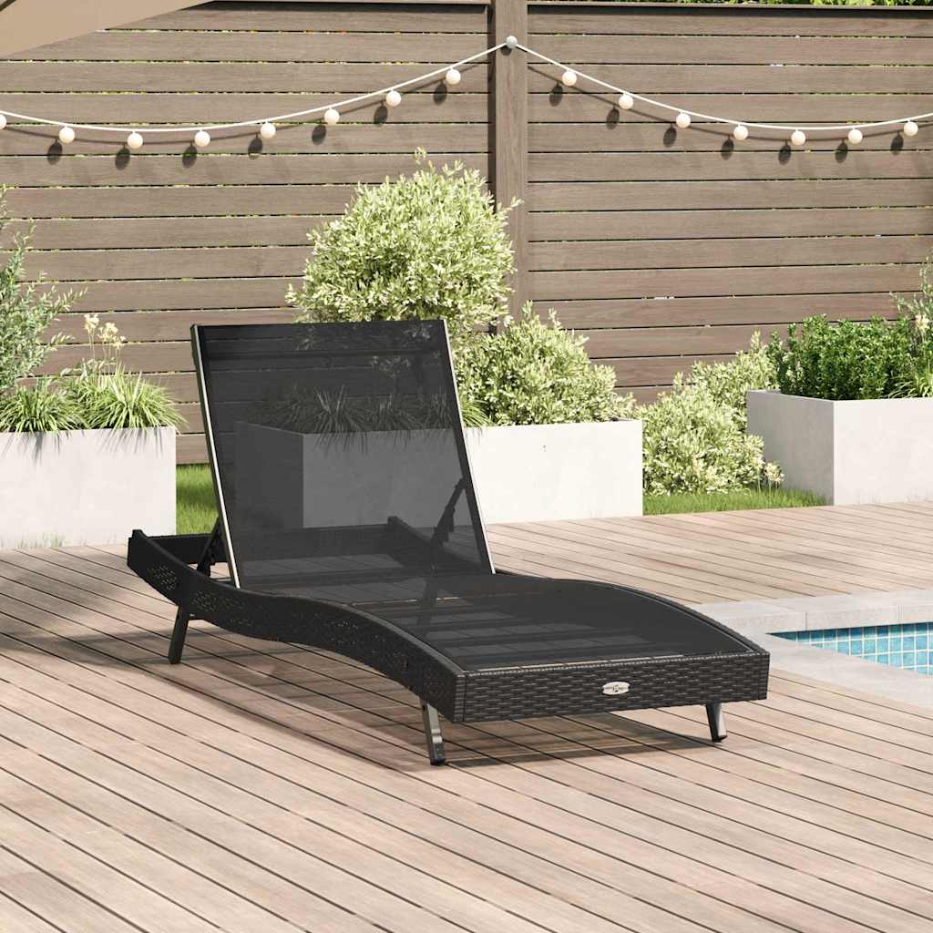 Sunlounger Black 70 x 197 x 82 cm Poly Rattan and Metal