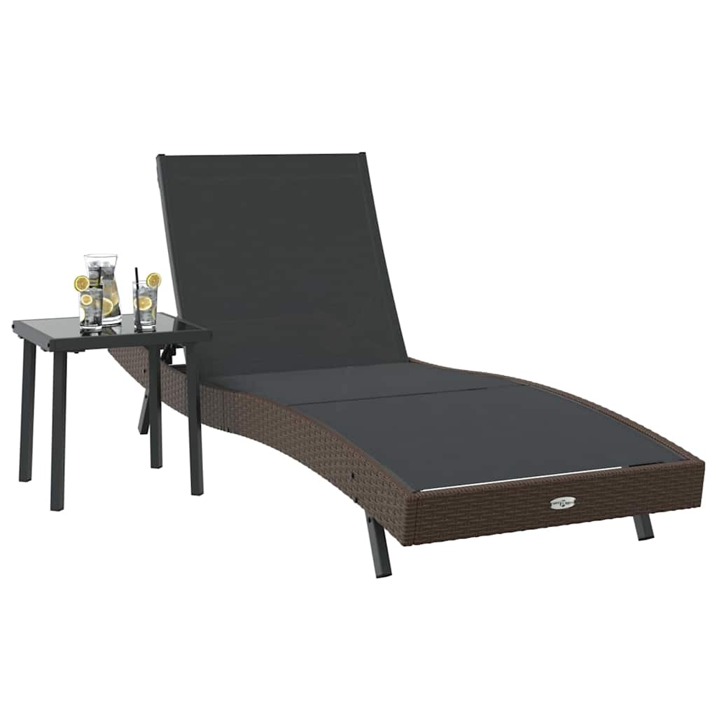 Sun Lounger with Table 2 pcs Brown, black 40 x 40 x 40.5 cm