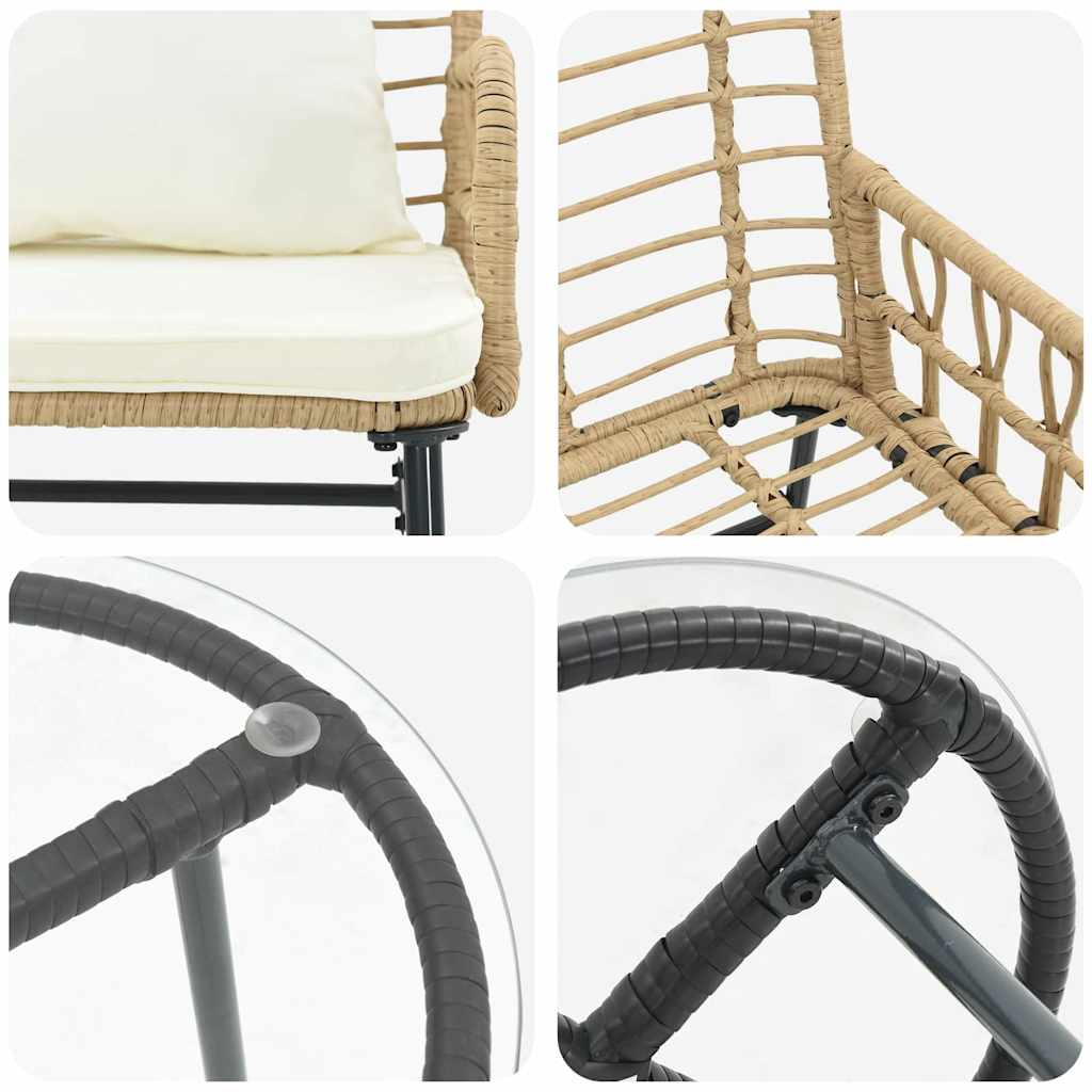 Garden Dining Set 3 pcs Brown and Cream Poly rattan, steel