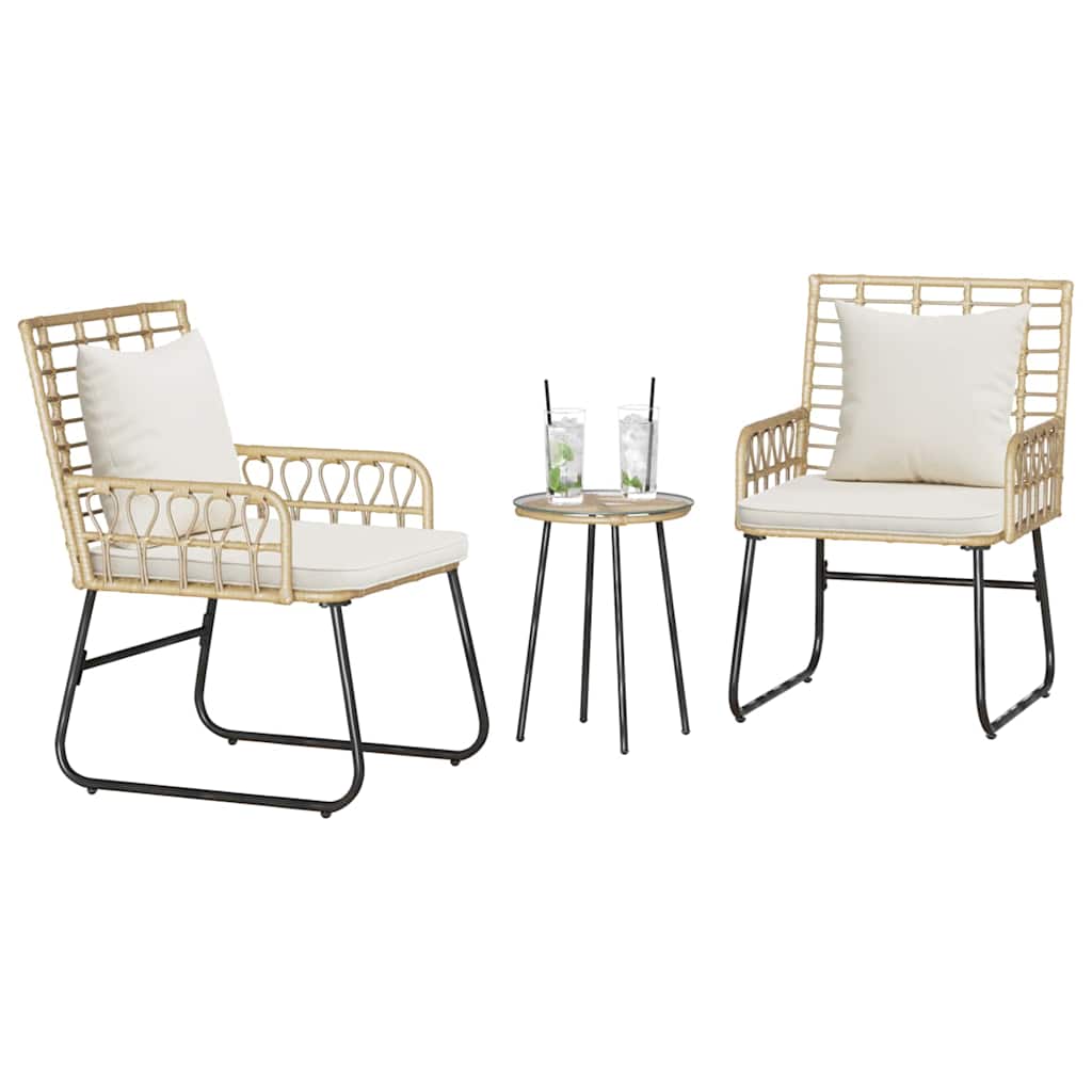 Garden Dining Set 3 pcs Brown and Cream Poly rattan, steel