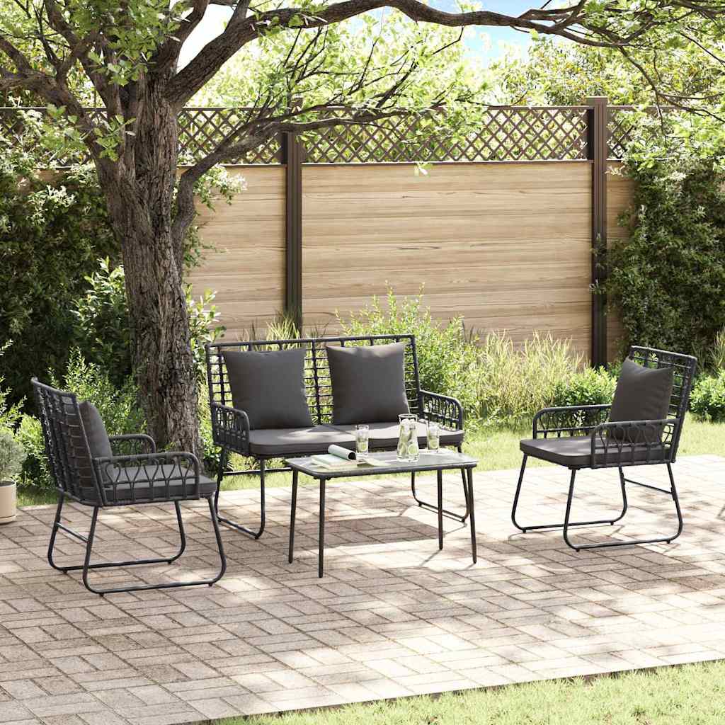 Garden Dining Set 3 pcs Black and Anthracite Poly rattan, steel