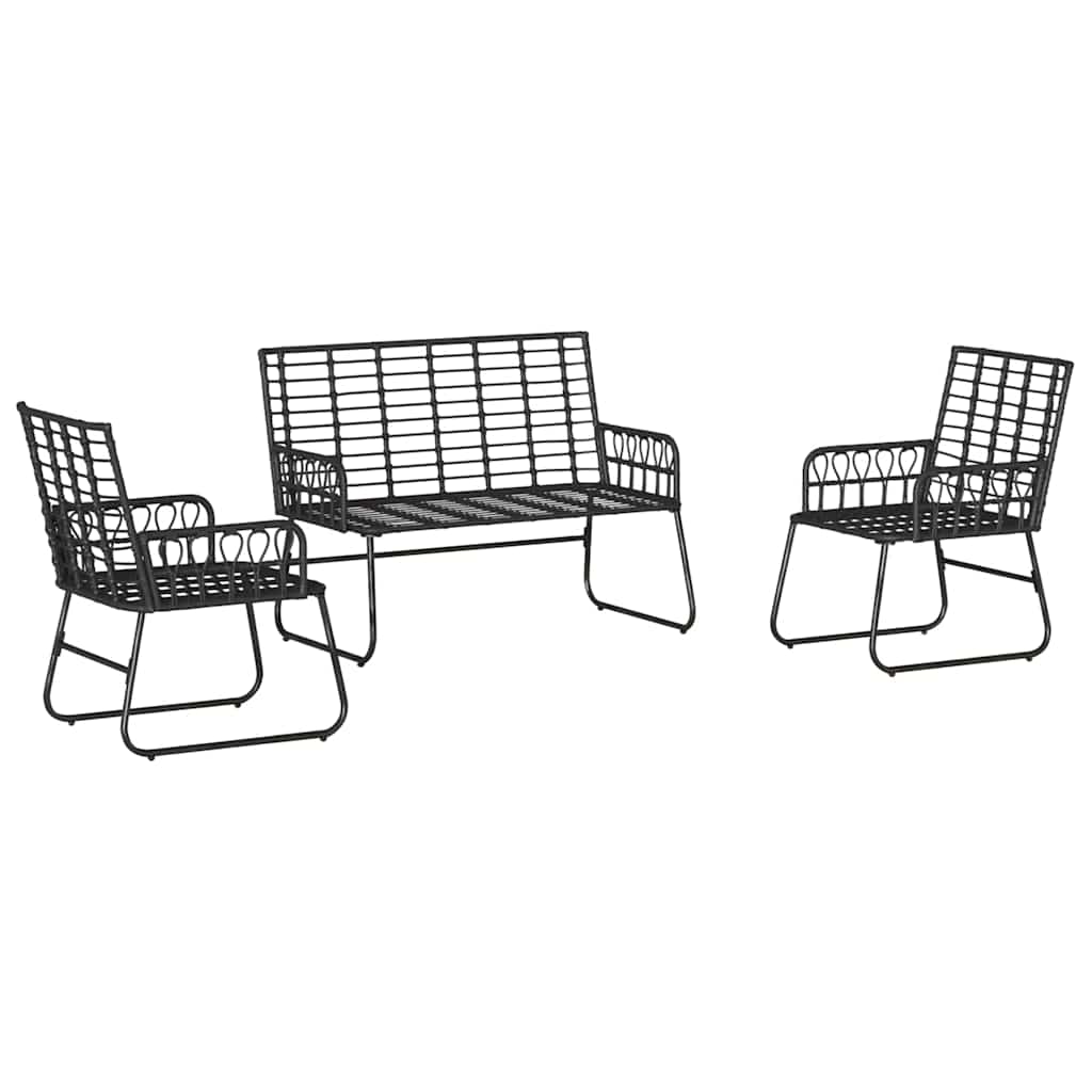 Garden Dining Set 3 pcs Black and Anthracite Poly rattan, steel