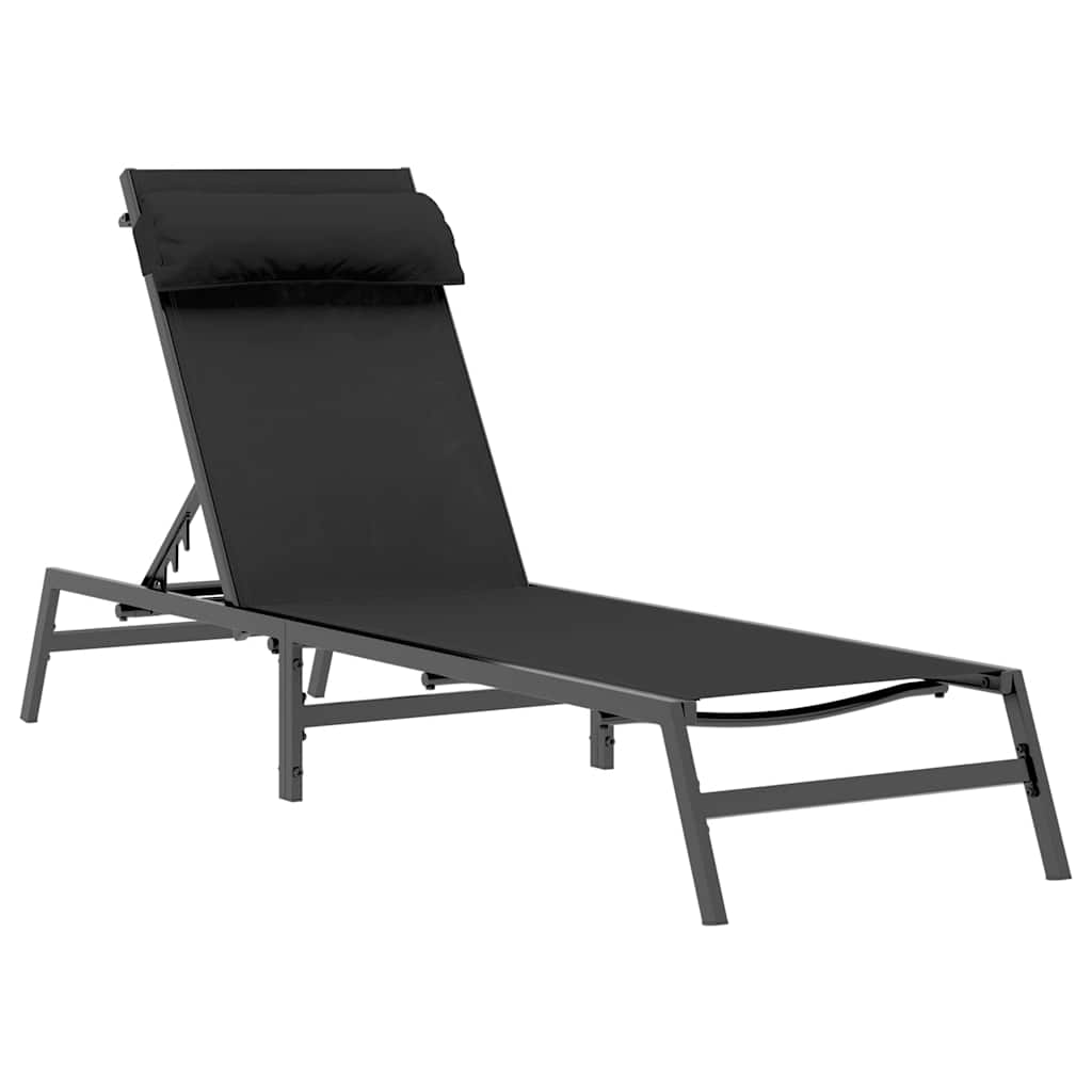 Sunlounger 1-person Black 197 x 54 x 86 cm Steel and textilene
