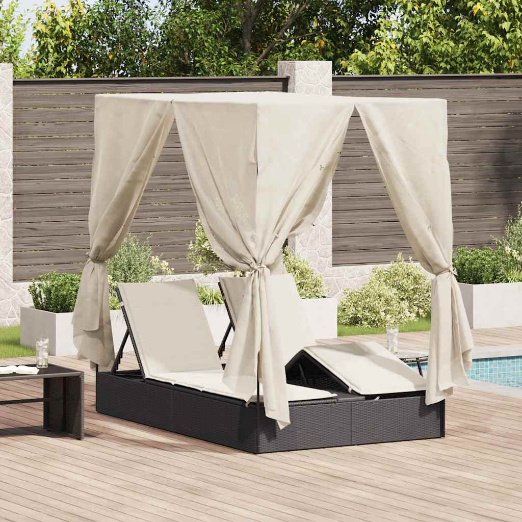 Double Sun Lounger With Roof Grey 205 X 129 X 200 Cm Pe Rattan