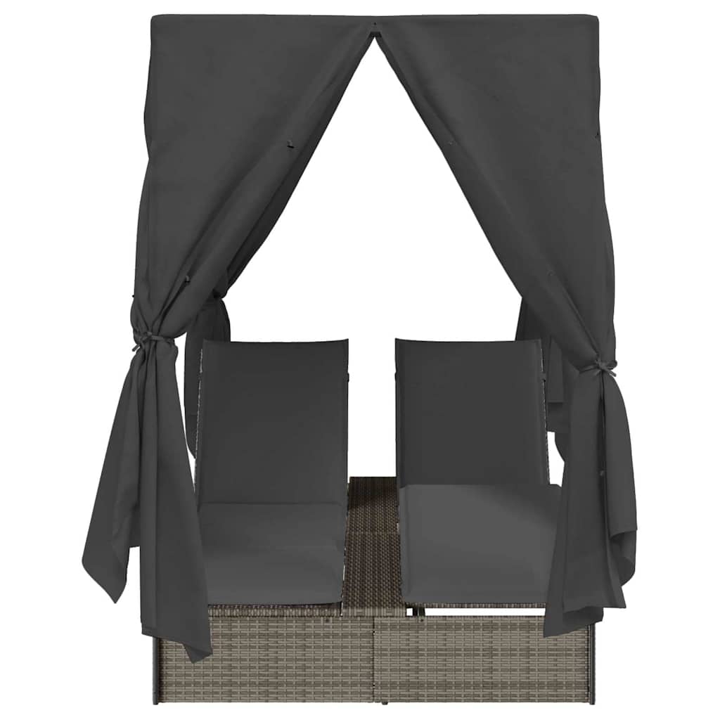 Double Sun Lounger With Roof Grey 205 X 129 X 200 Cm Pe Rattan