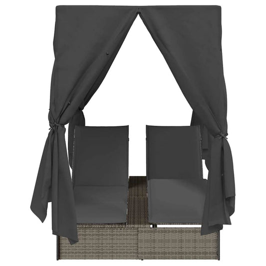 Double Sun Lounger With Roof Grey 205 X 129 X 200 Cm Pe Rattan