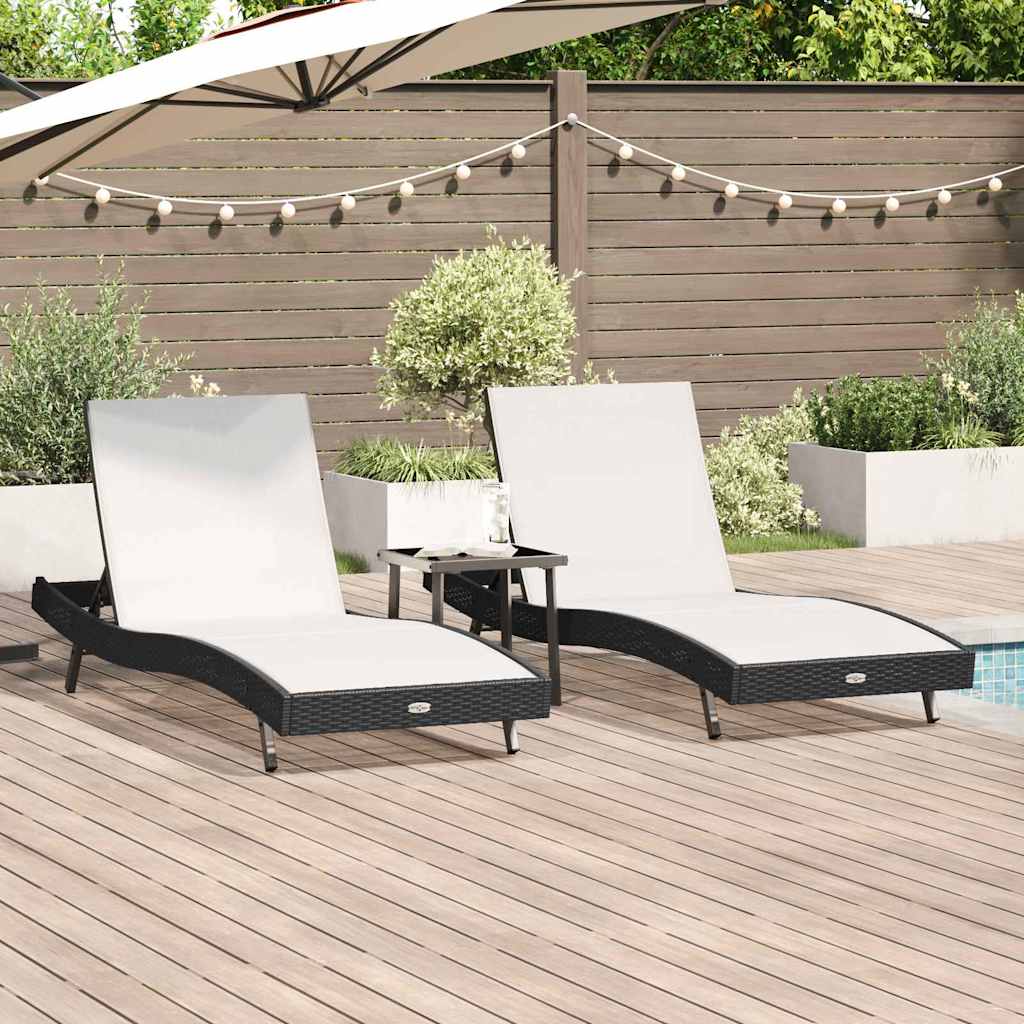 Sun Loungers 3 pcs Black and White 40 x 40 x 40.5 cm