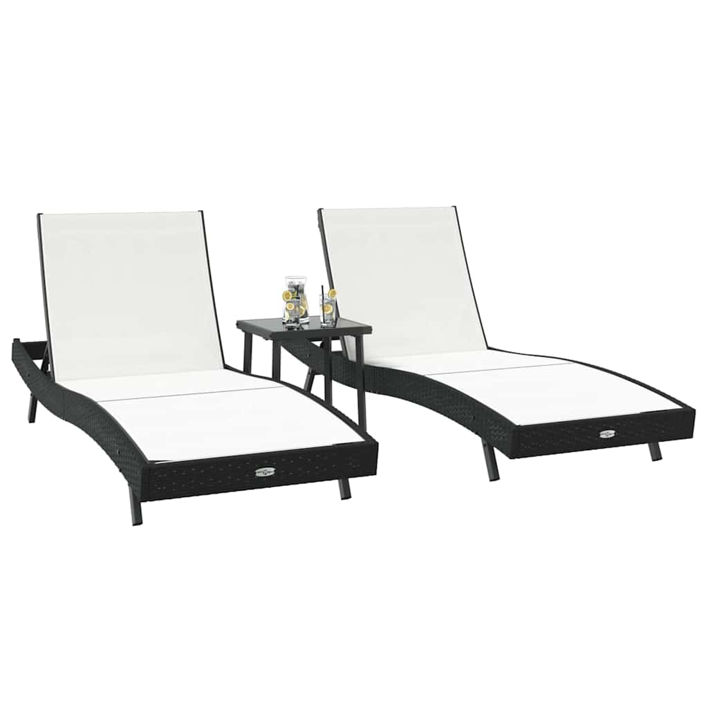 Sun Loungers 3 pcs Black and White 40 x 40 x 40.5 cm