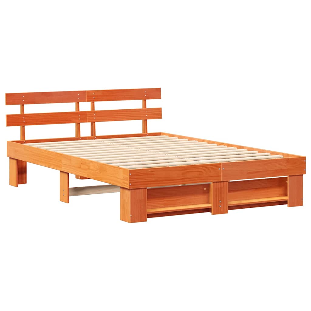 Bed Frame with Headboard Wax brown 150 x 200 cm Solid pine wood
