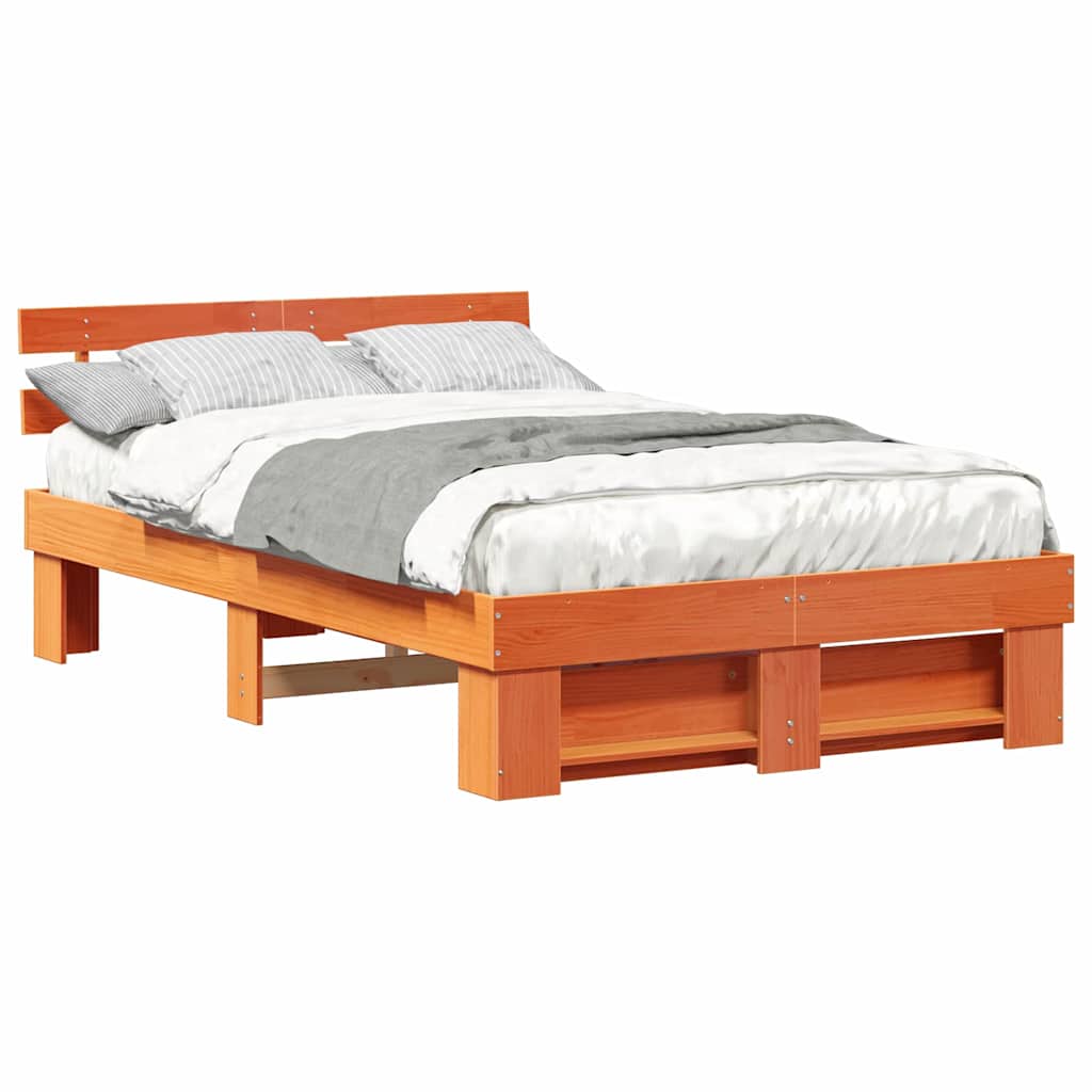 Bed Frame with Headboard Wax brown 120 x 200 cm Solid pine wood