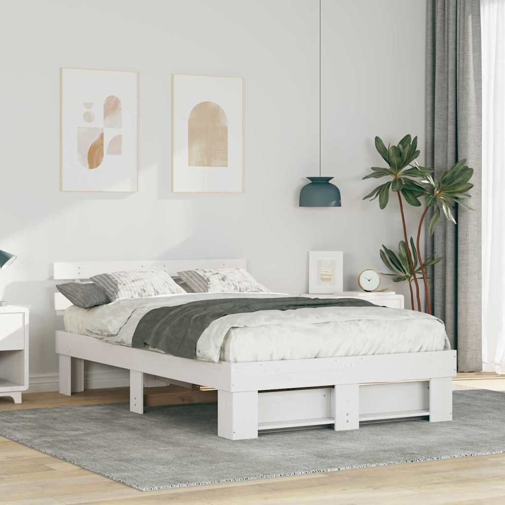 Bed Frame with Headboard White 135 x 190 cm Solid pine wood