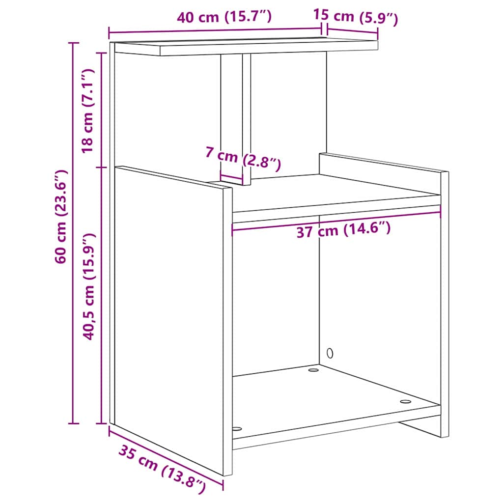 Bedside Cabinet Black oak 40 x 35 x 60 cm Engineered wood