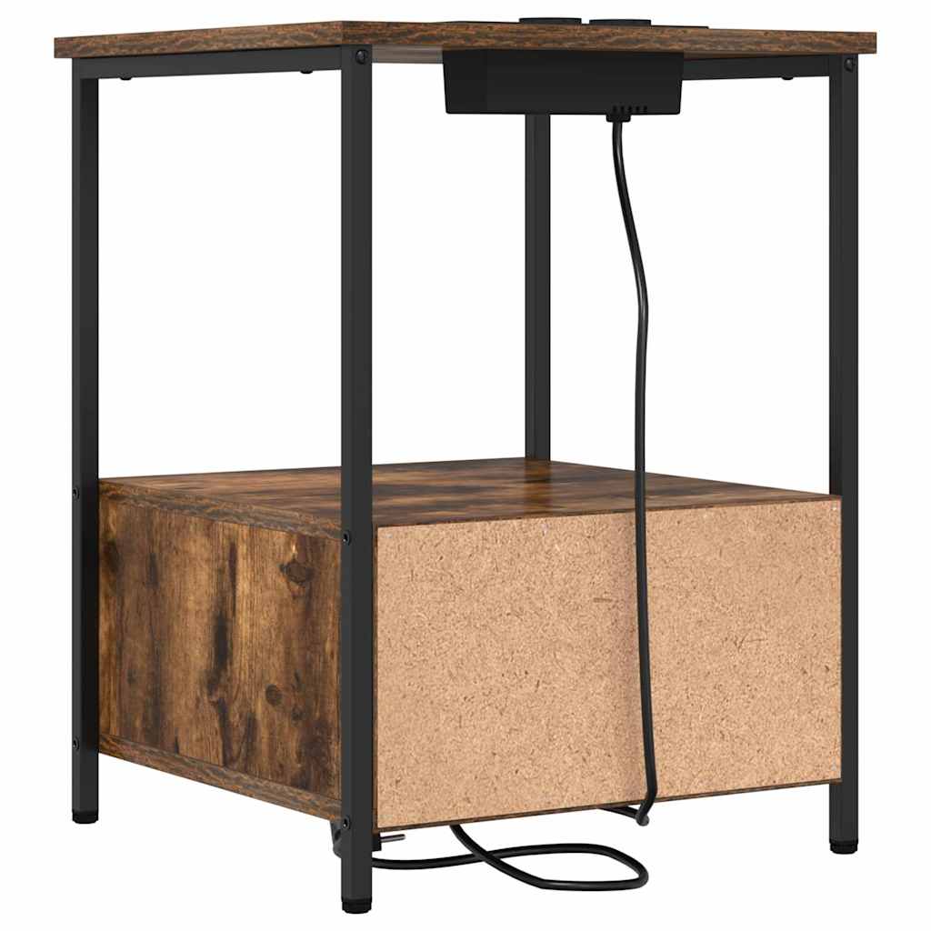 Bedside Cabinet with Charging Station 2 pcs Smoked oak