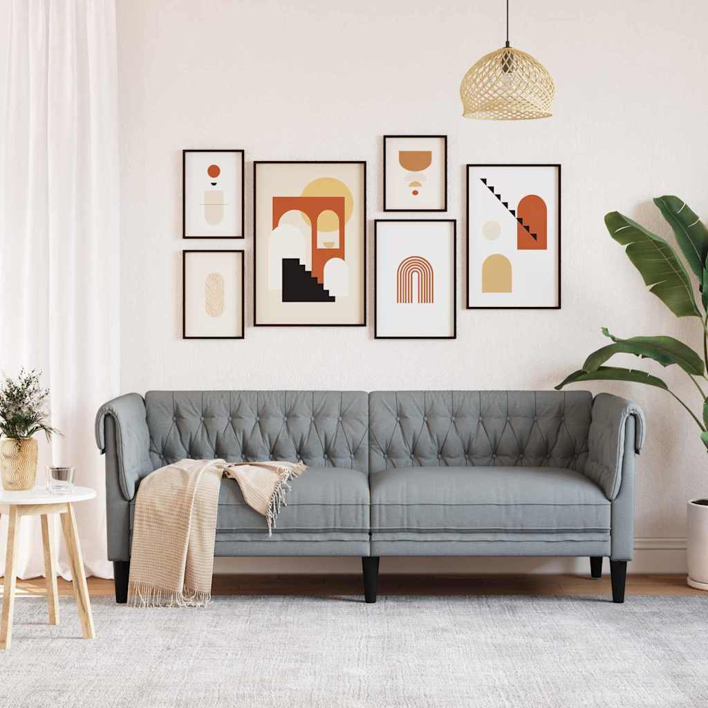 Chesterfield Sofa Light grey 201.5 x 74.5 x 74.5 cm Fabric