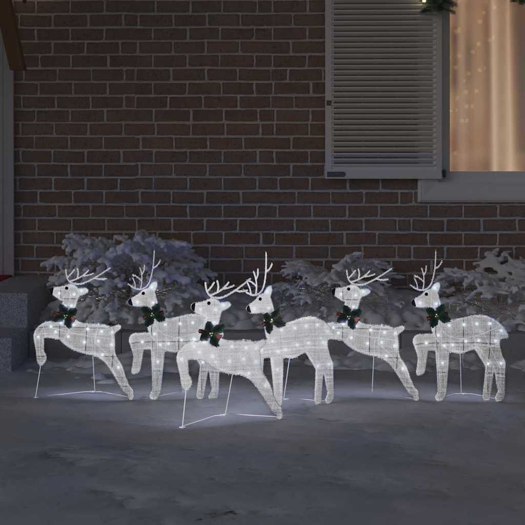 LED Reindeers 6 pcs Silver Fabric
