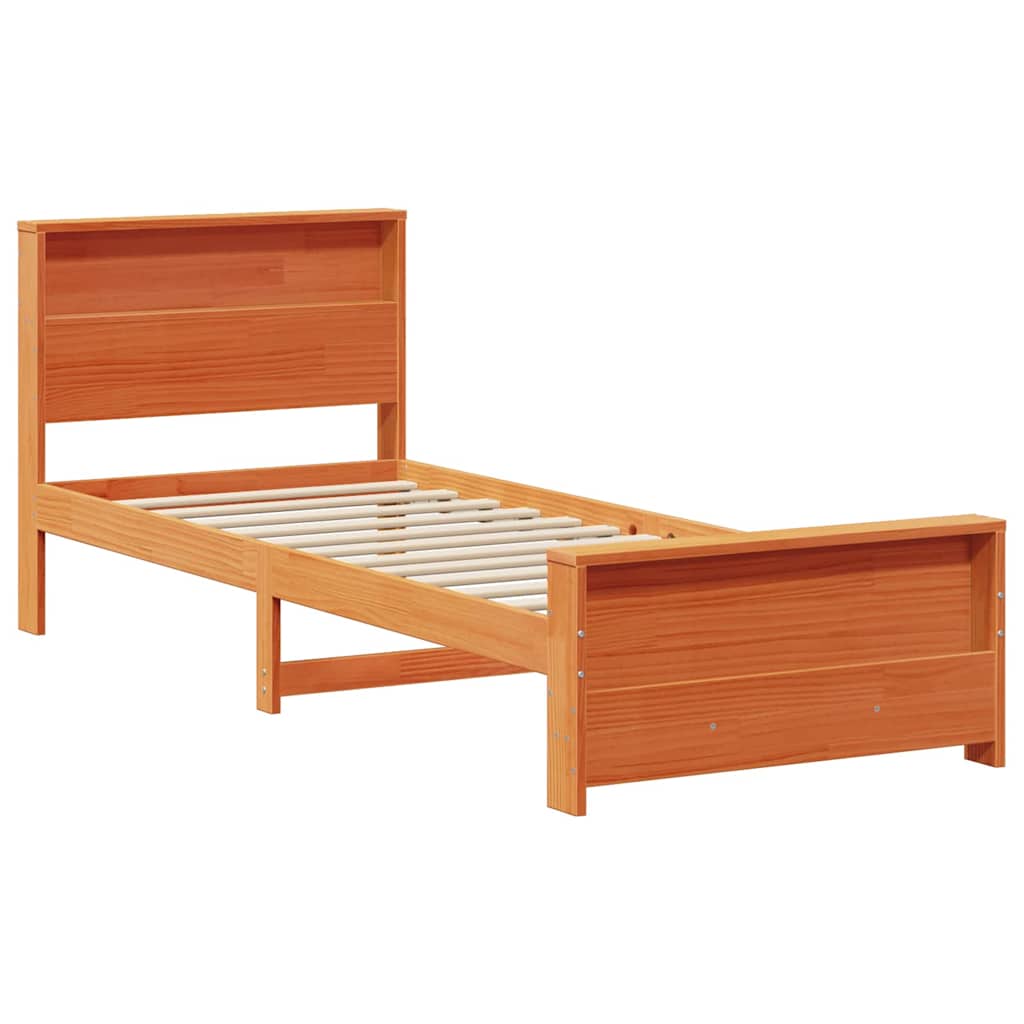 Bed Frame with Headboard Wax brown 90 x 200 cm Solid pine wood