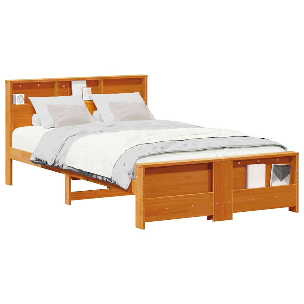 Bed Frame with Headboard Wax brown 140 x 190 cm Solid pine wood