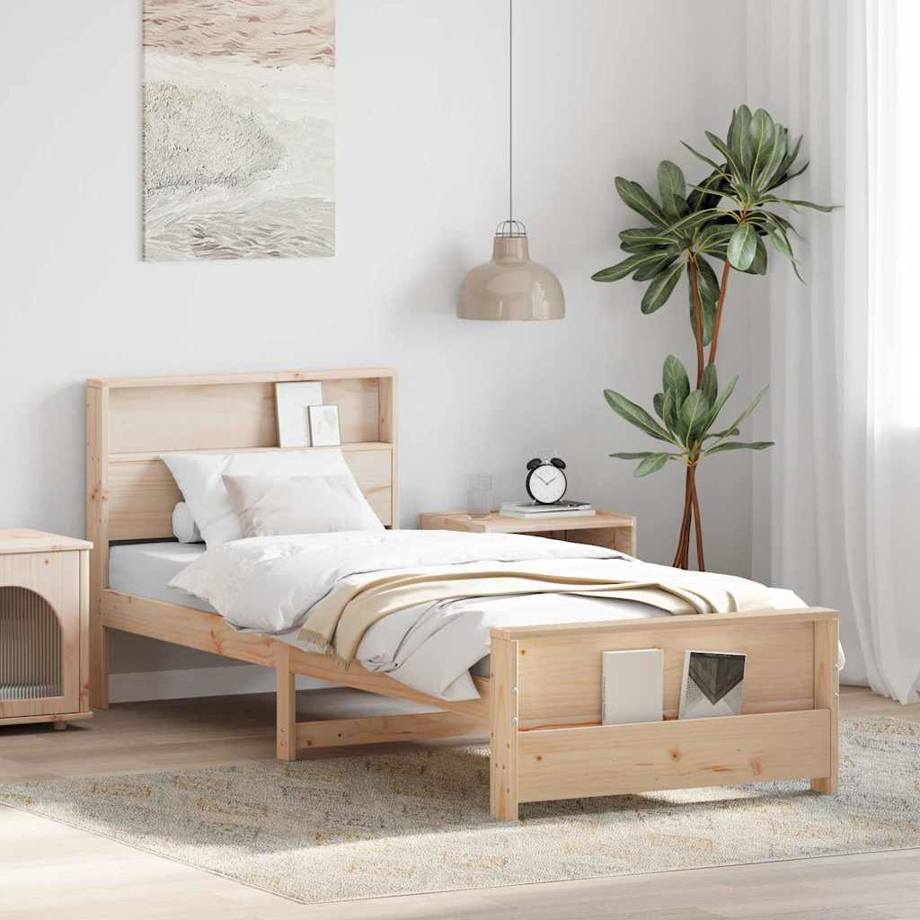Bed Frame with Headboard Brown 90 x 190 cm Solid pine wood