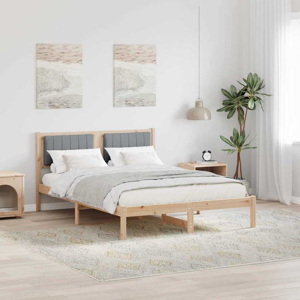 Bed Frame with Upholstered Headboard Light Grey 135 x 190 cm