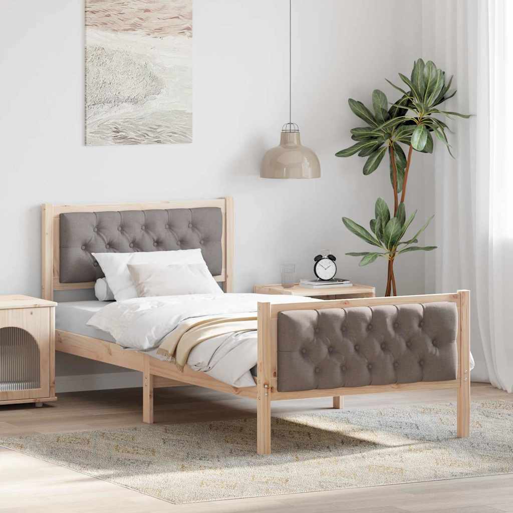 Bed Frame with Headboard Taupe 90 x 200 cm Solid Pine Wood