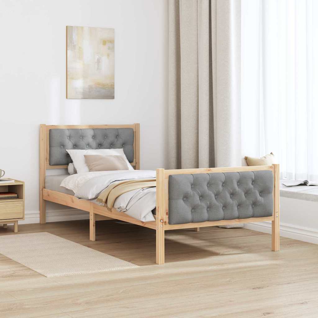 Bed Frame with Headboard Light Grey 90 x 190 cm Solid Pine Wood