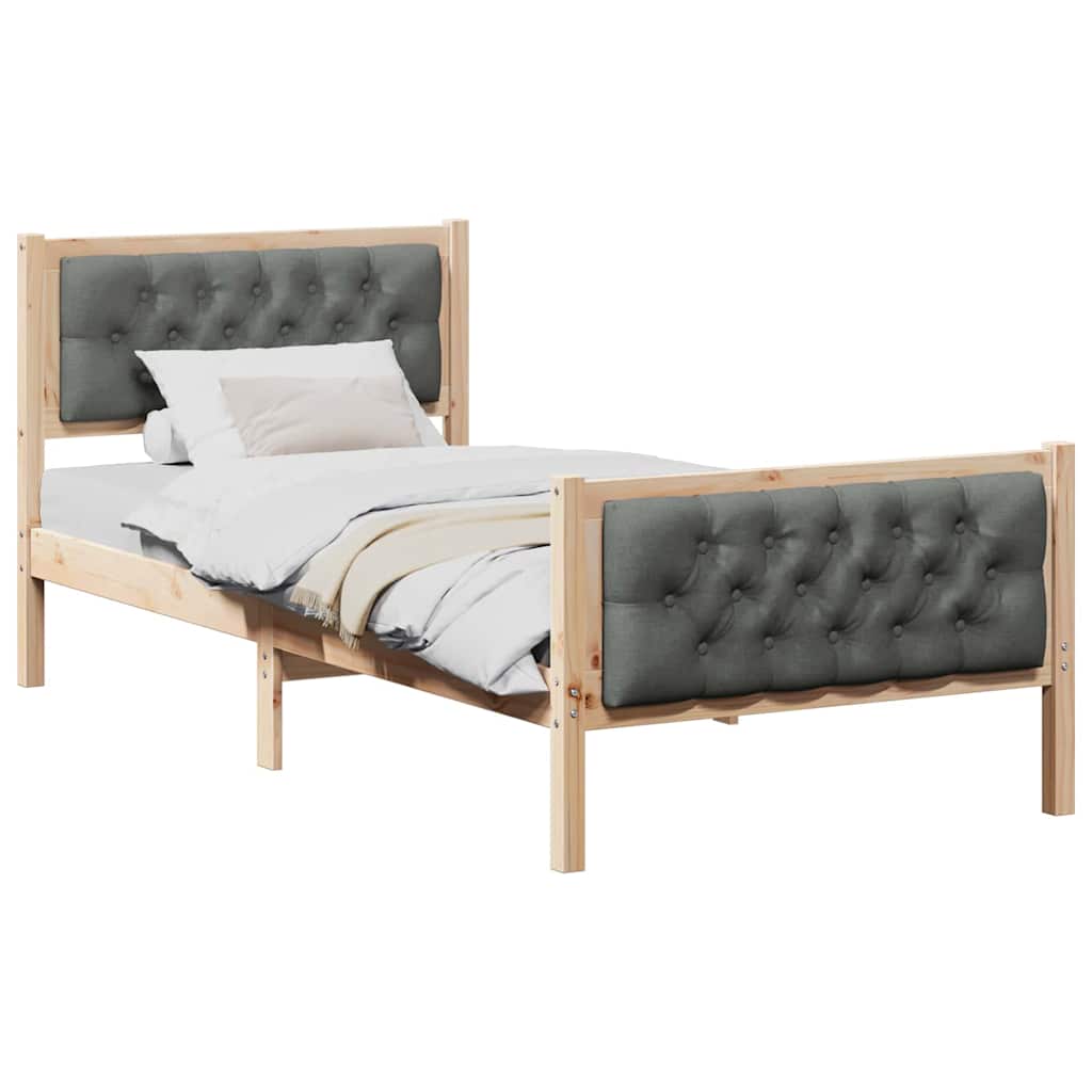 Bed Frame with Headboard Dark Grey 90 x 190 cm Solid Pine Wood