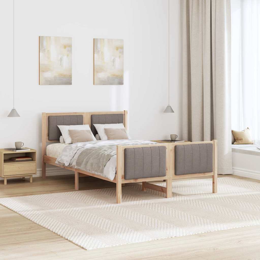 Bed frame Brown and taupe 120 x 190 cm Solid pine wood