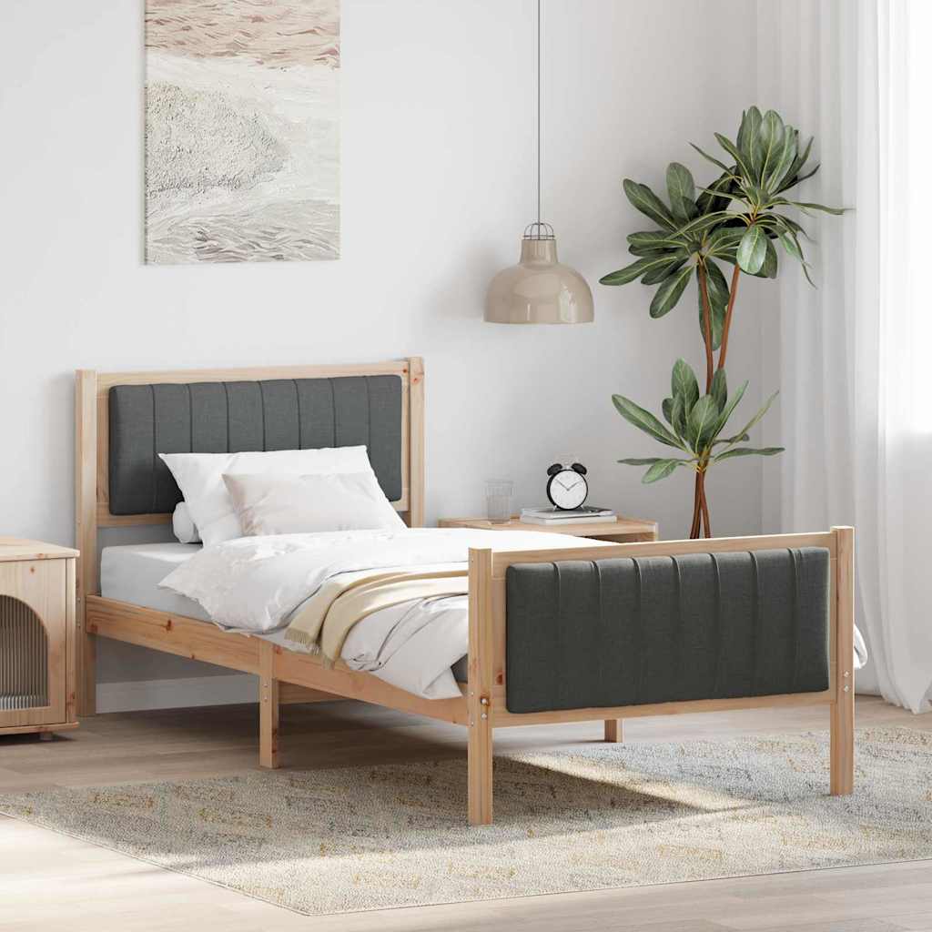 Bed frame Brown and dark grey 90 x 200 cm Solid pine wood