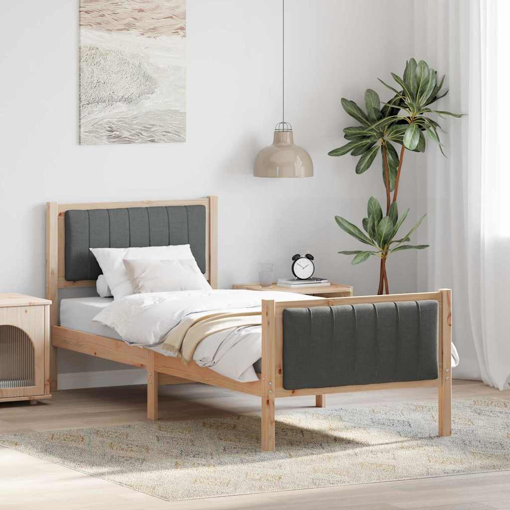 Bed frame Brown and dark grey 80 x 200 cm Solid pine wood