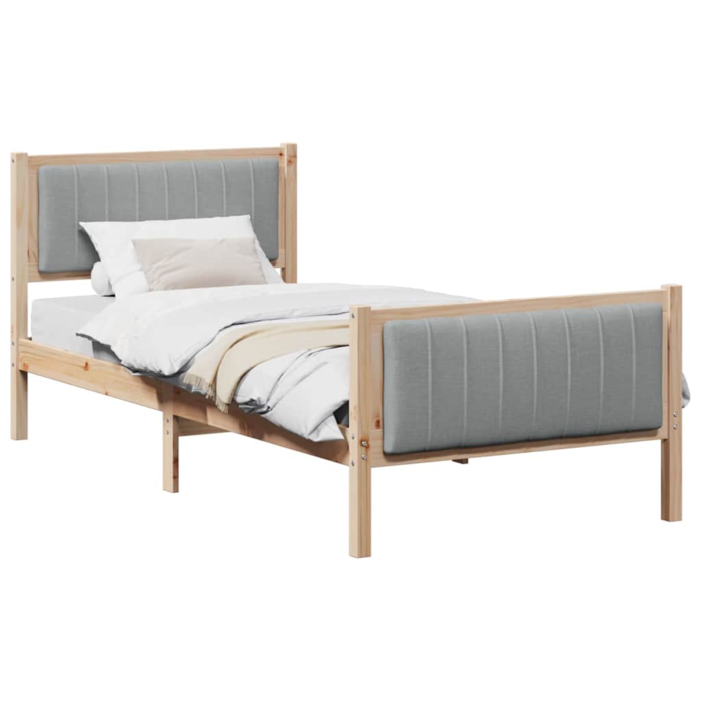 Bed frame Brown and light grey 90 x 190 cm Solid pine wood