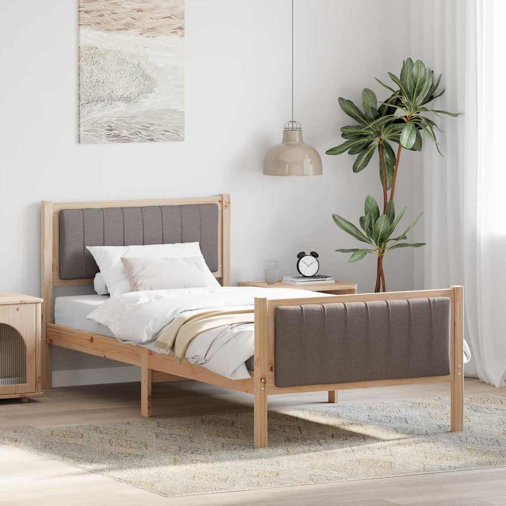 Bed frame Brown and taupe 90 x 190 cm Solid pine wood