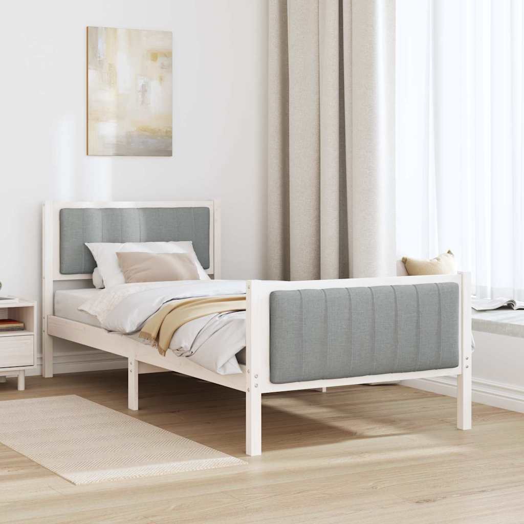 Bed frame White and light grey 90 x 190 cm Solid pine wood