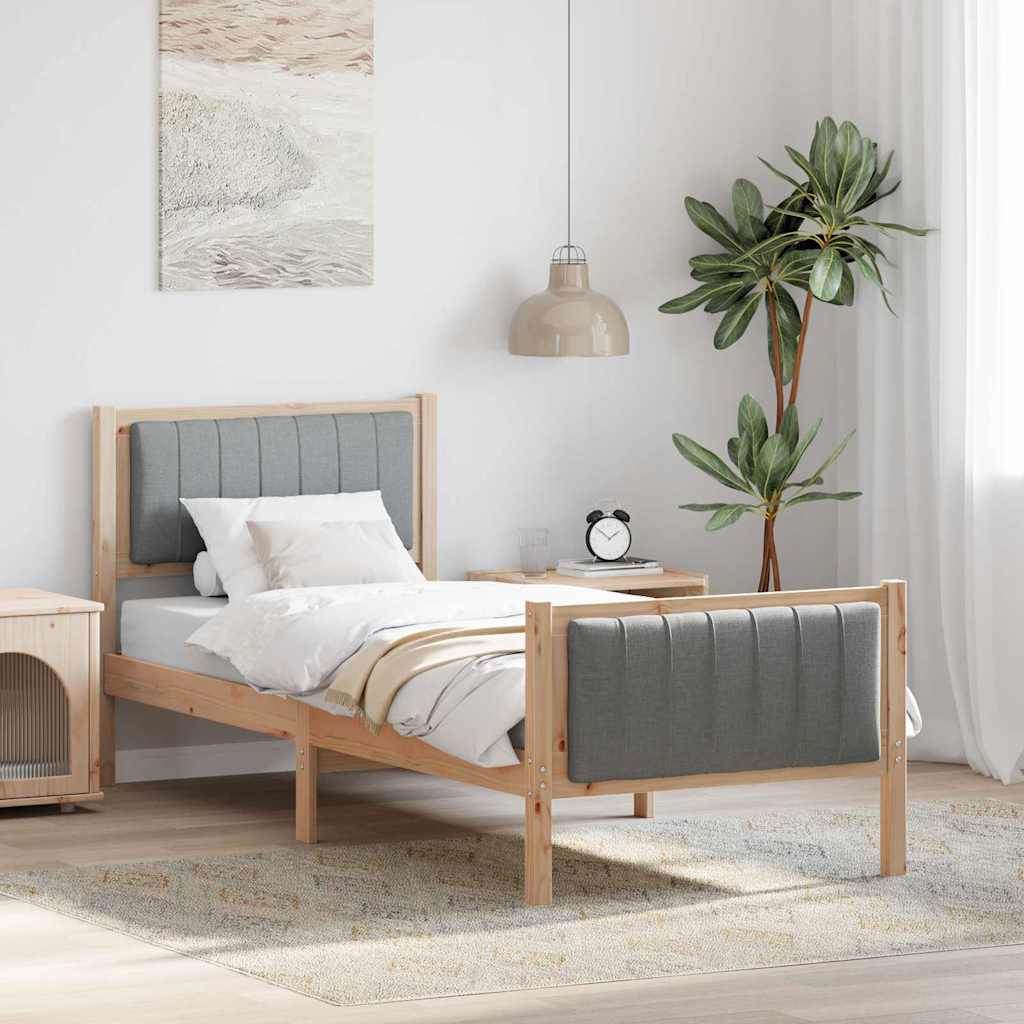 Bed frame Brown and light grey 75 x 190 cm Solid pine wood