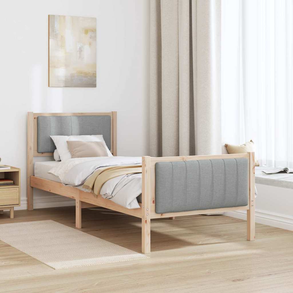 Bed frame Brown and light grey 75 x 190 cm Solid pine wood