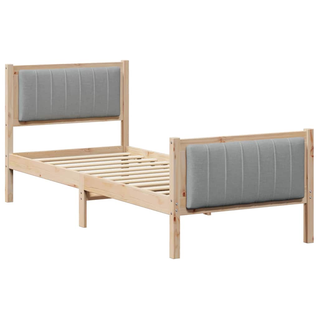 Bed frame Brown and light grey 75 x 190 cm Solid pine wood