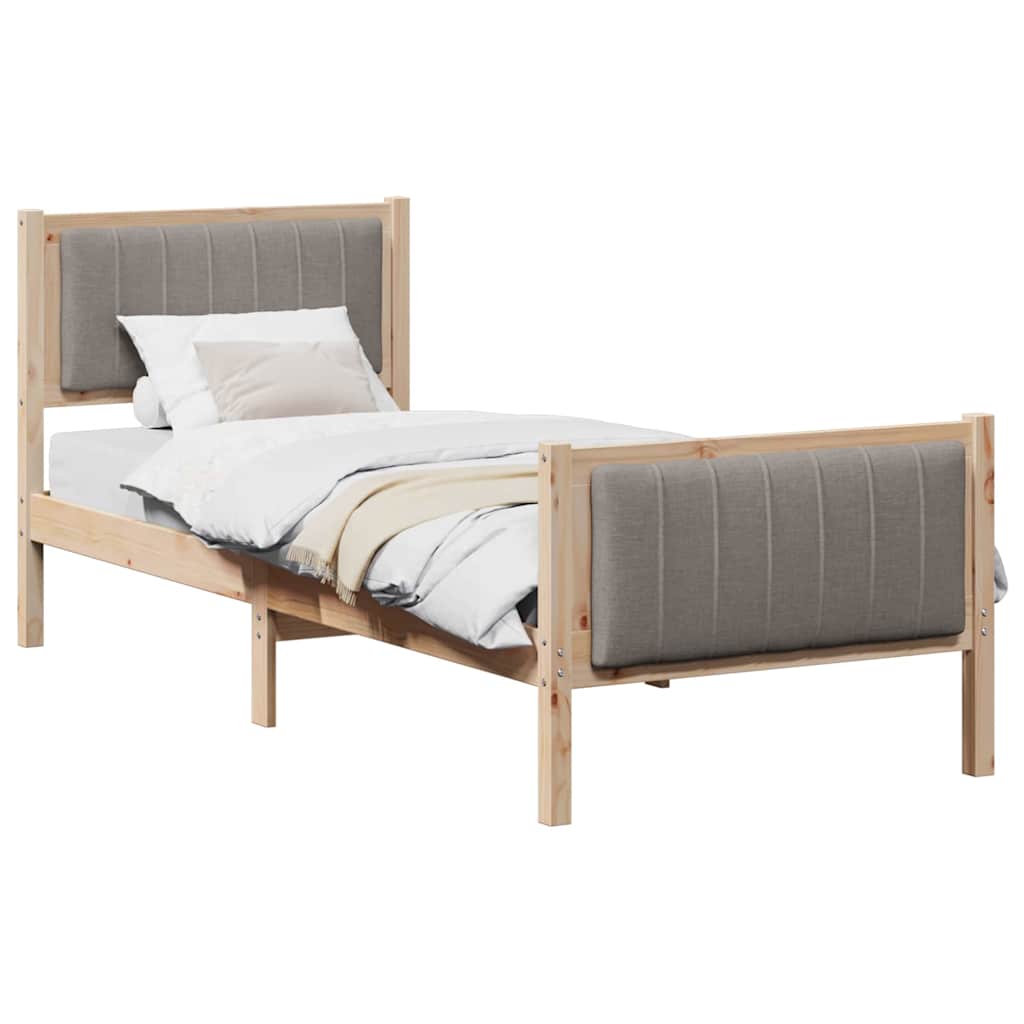 Bed frame Brown and taupe 75 x 190 cm Solid pine wood