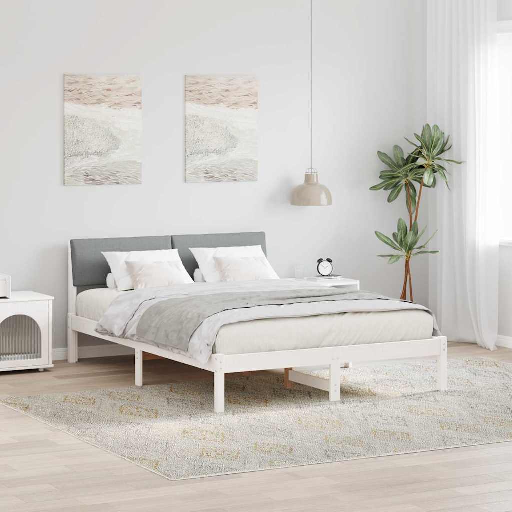 Bed frame White and light grey 140 x 200 cm Solid pine wood
