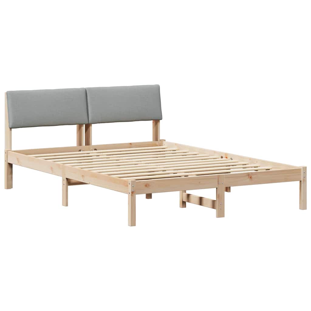 Bed frame Brown and light grey 140 x 190 cm Solid pine wood