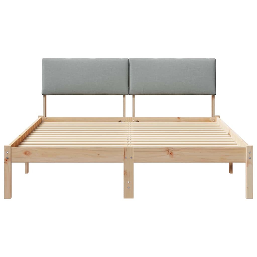 Bed frame Brown and light grey 140 x 190 cm Solid pine wood