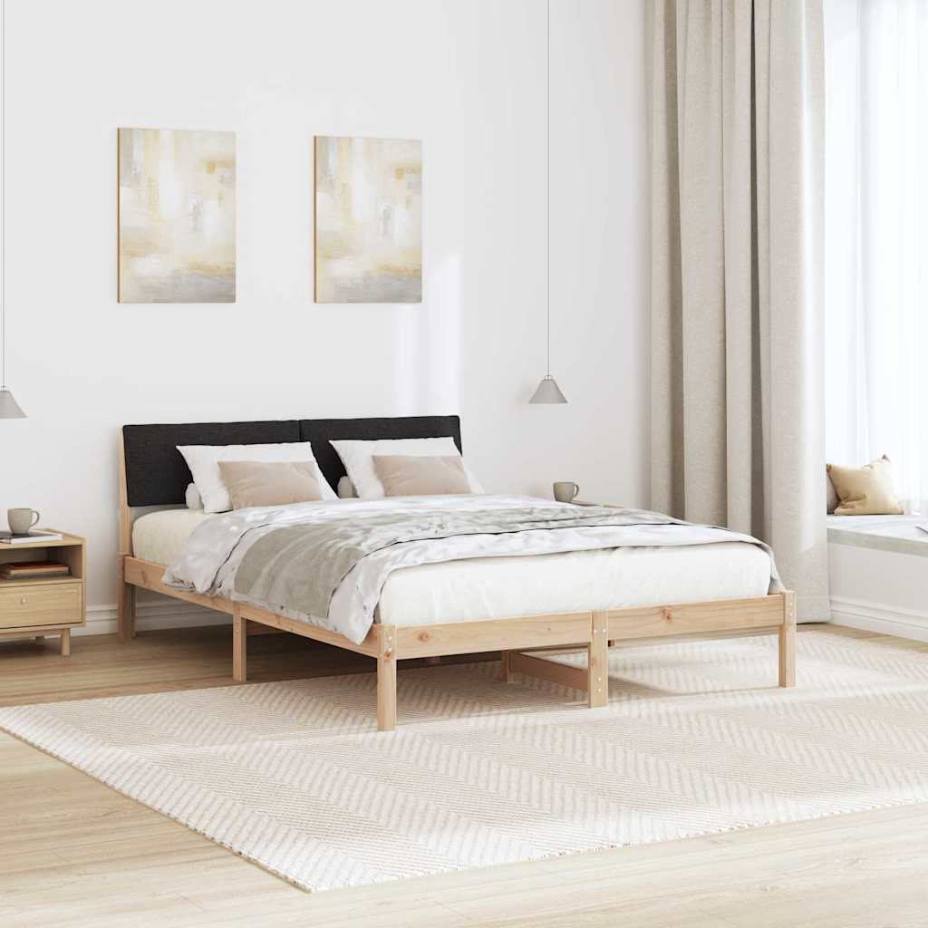 Bed frame Brown and black 140 x 190 cm Solid pine wood