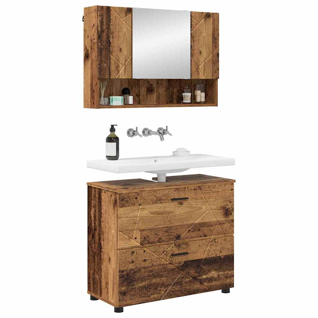Bathroom Furniture Set 2 pcs Old wood 76.5 x 35 x 64 cm