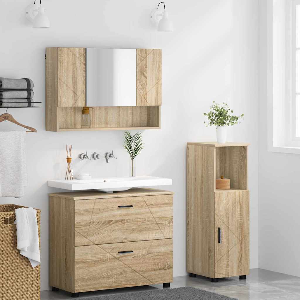 Bathroom Furniture Set 3 pcs Sonoma oak 76.5 x 35 x 64 cm