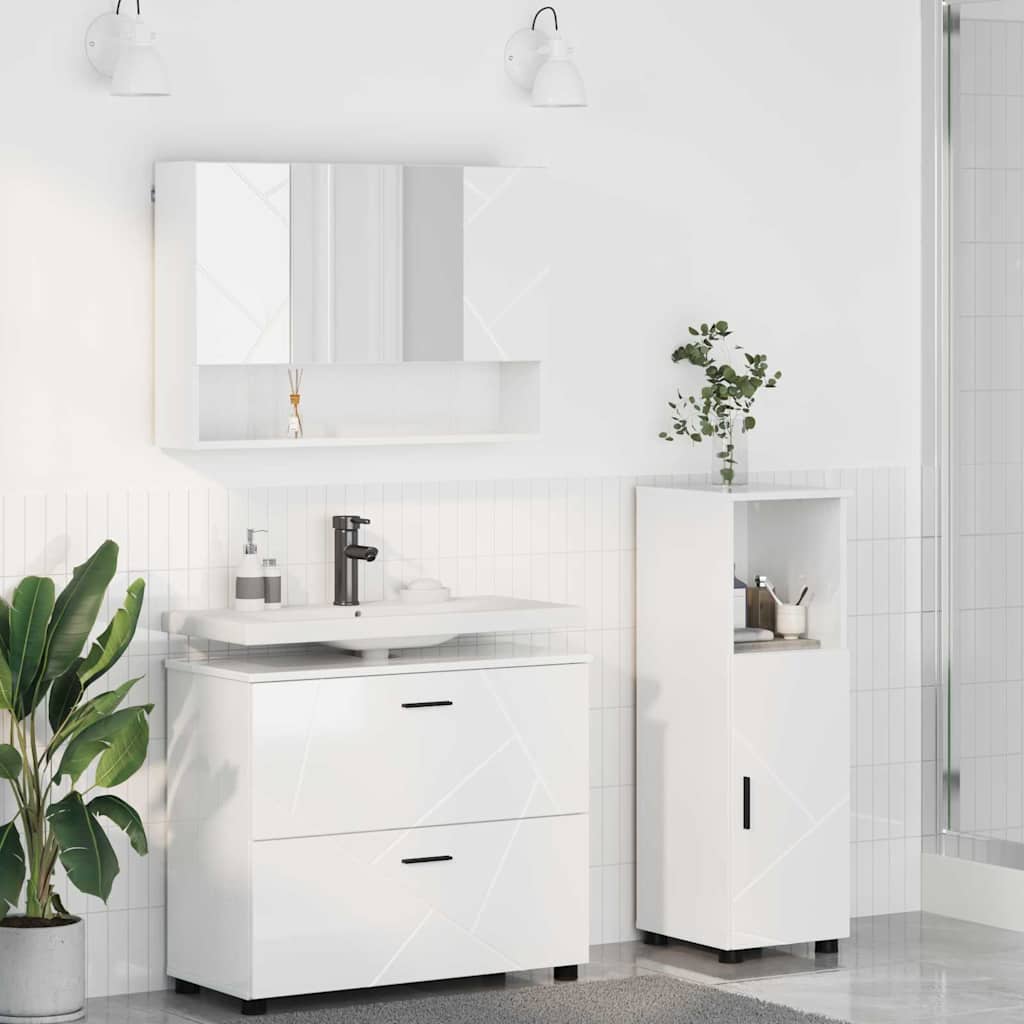 Bathroom Furniture Set 3 pcs High gloss white 76.5 x 35 x 64 cm