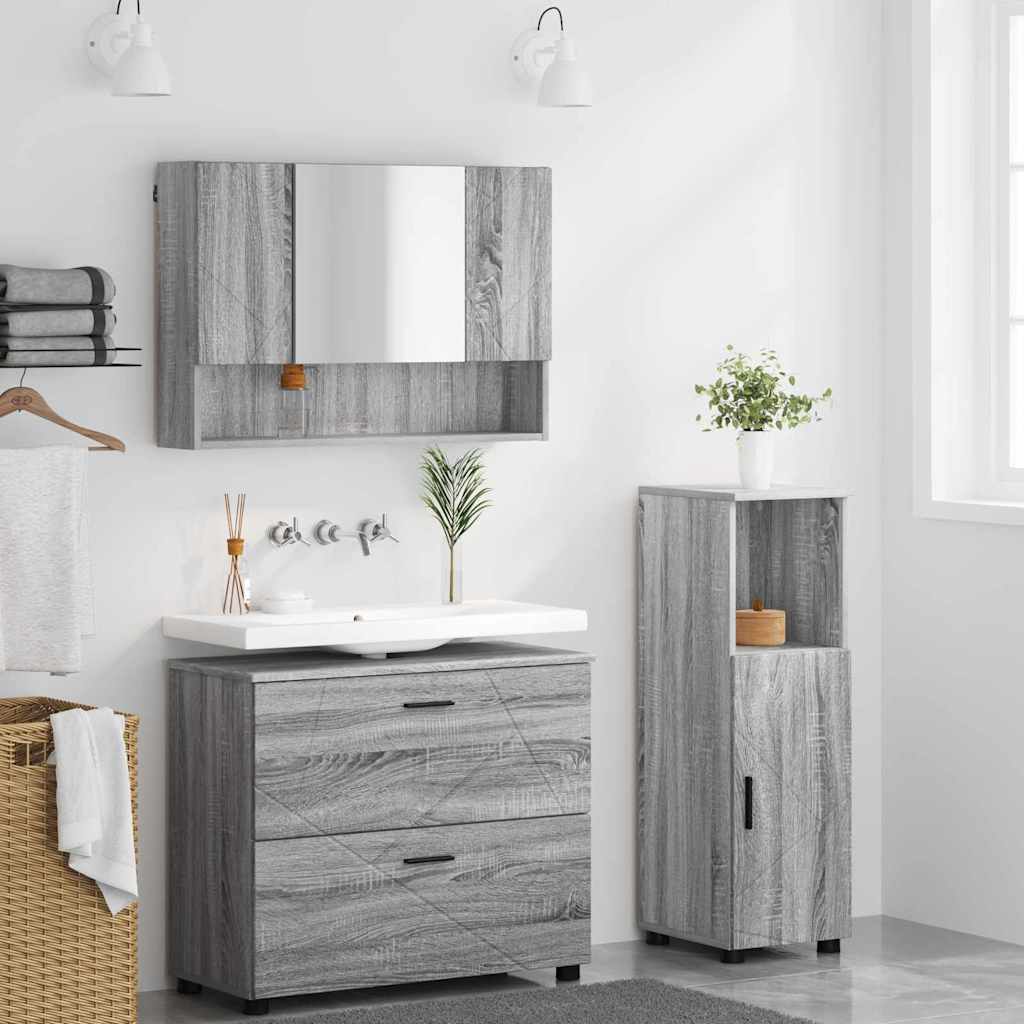 Bathroom Furniture Set 3 pcs Grey sonoma 76.5 x 35 x 64 cm